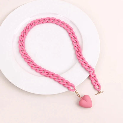 💖 Colorful Love Heart Choker Necklace 🌈 - Trendy Acrylic Pendant for Party Fun! 🎉