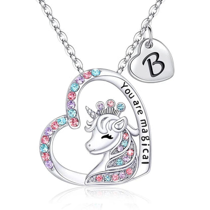 ✨ Kawaii Unicorn Initial Necklace 🦄 - Magical Horse Pendant for Girls 🎉 Perfect Birthday Gift! 🌈