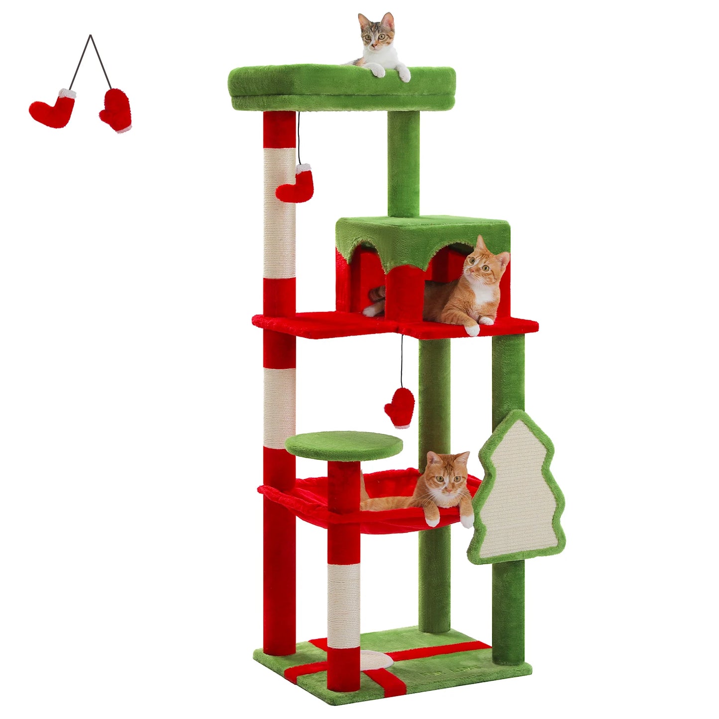 Christmas Cat Tree Tower For Indoor Cats 🎄🐾 Four Levels With Hammock Cozy Condo