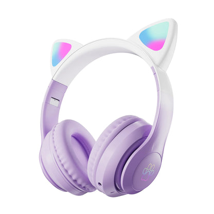 Kawaii Cat Ear Wireless Headphones 🐾🎧 RGB Lights & Microphone - Perfect Gift for Kids & Gamers! 🌟