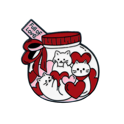 Kawaii Wink Cat Brooch with Red Heart ❤️ | Cute Cup Kitty Enamel Pin for Cat Lovers 🐾 | Perfect Gift for Friends 🎁