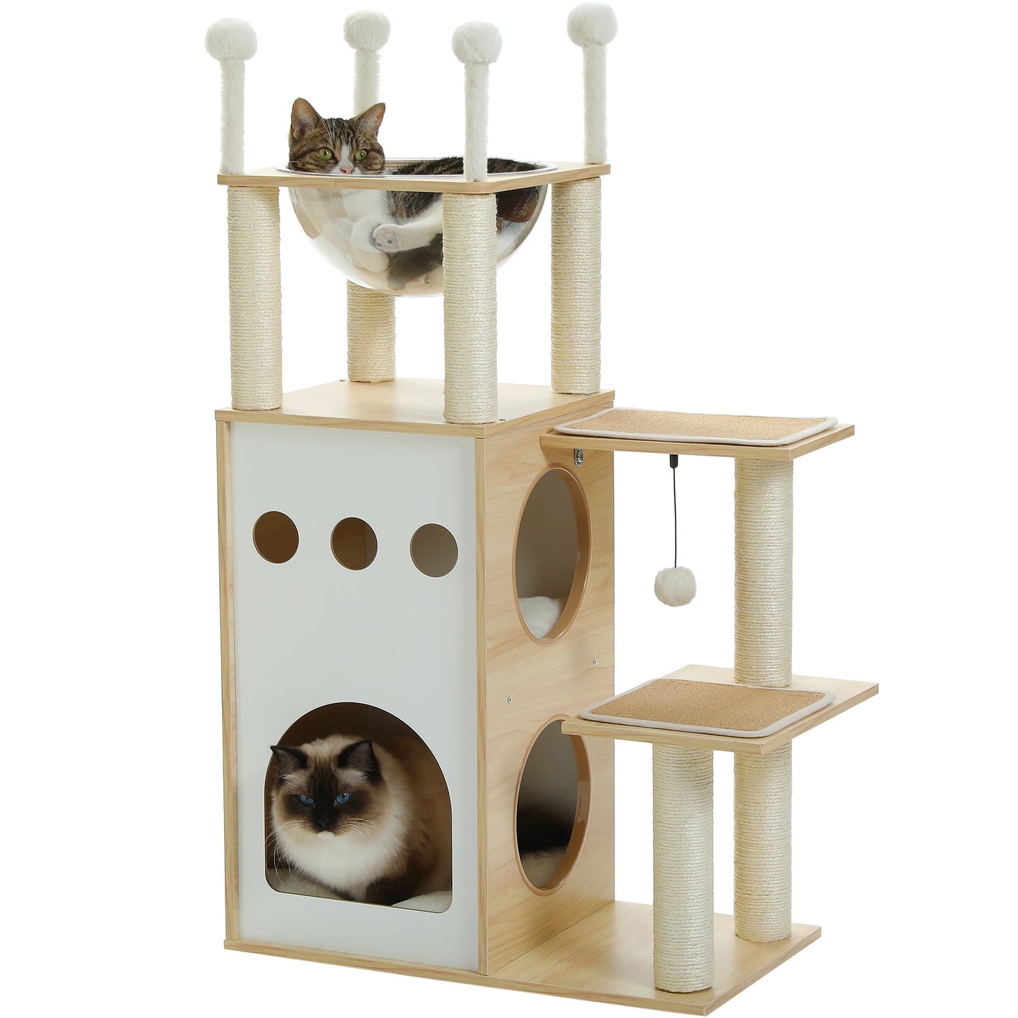 Four Level Wooden Cat Tree With Nest Condo And Dangling Toys 🐾🐱