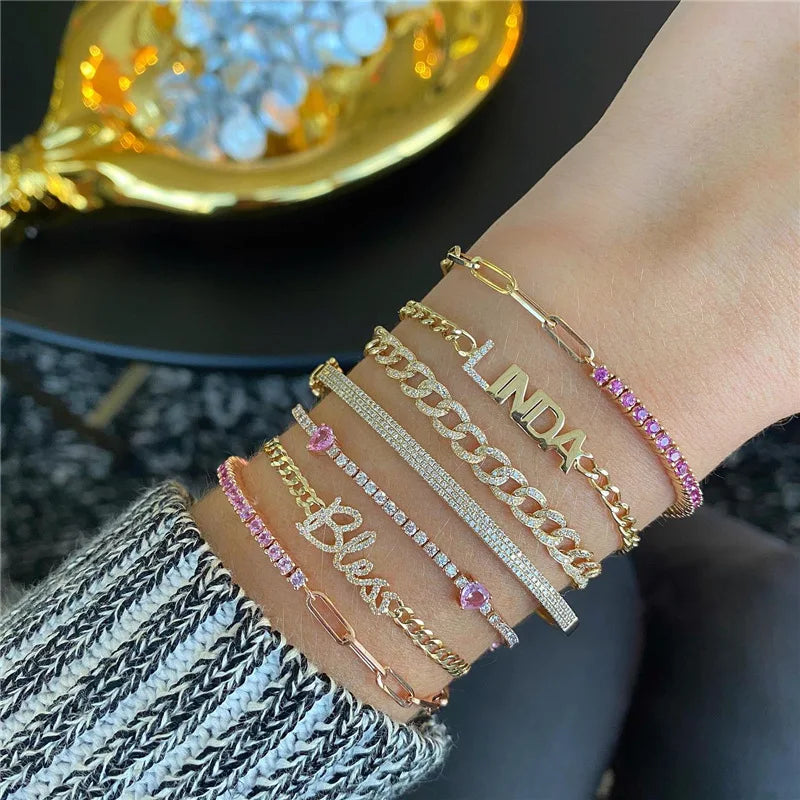 Kawaii Sparkle ✨ Cute Gold Color Tennis Bracelets with Colorful Cubic Zirconia for Women & Girls 🎀 Perfect Party Jewelry Gifts!