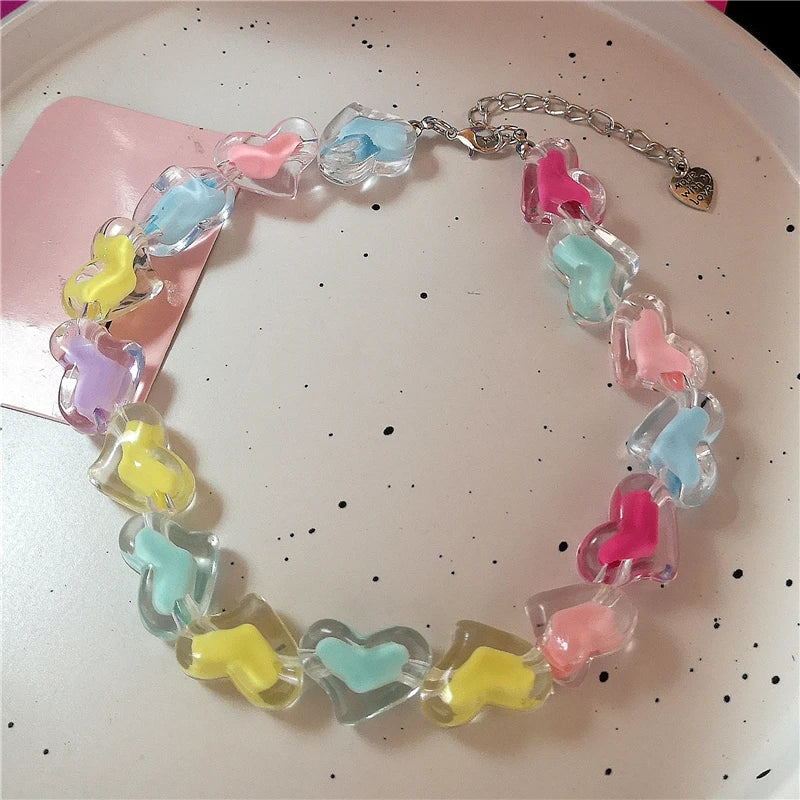 Kawaii Acrylic Heart & Star Choker 💖✨ - Retro Y2K Goth Aesthetic Necklace for Emo Girls