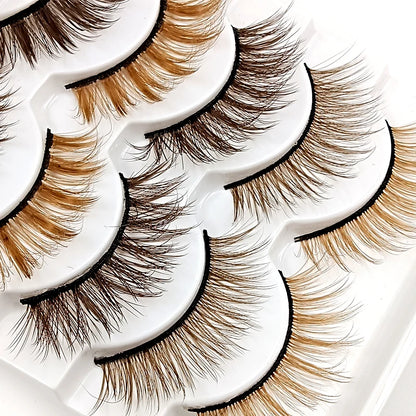 🌈 Kawaii 5 Pairs Faux Mink Brown Strip Lashes ✨ Whimsical Eye Extensions for Fun Looks! 🥳