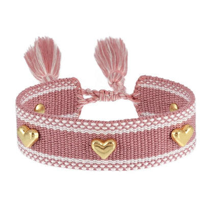 Kawaii Heart Studded Woven Bracelet 🌈✨ | Vintage Tassel Charm for Trendy Arm Stacking 💖