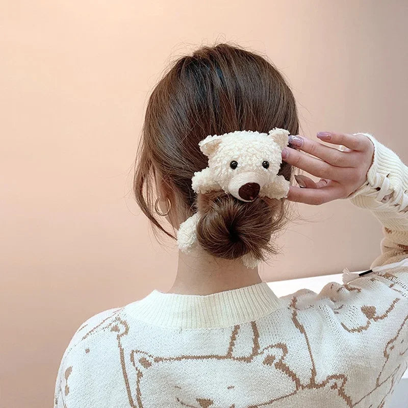 🐾 Adorable Plush Ponytail Headband - Cute Cartoon Animal Hair Ties for Kids! 🌟