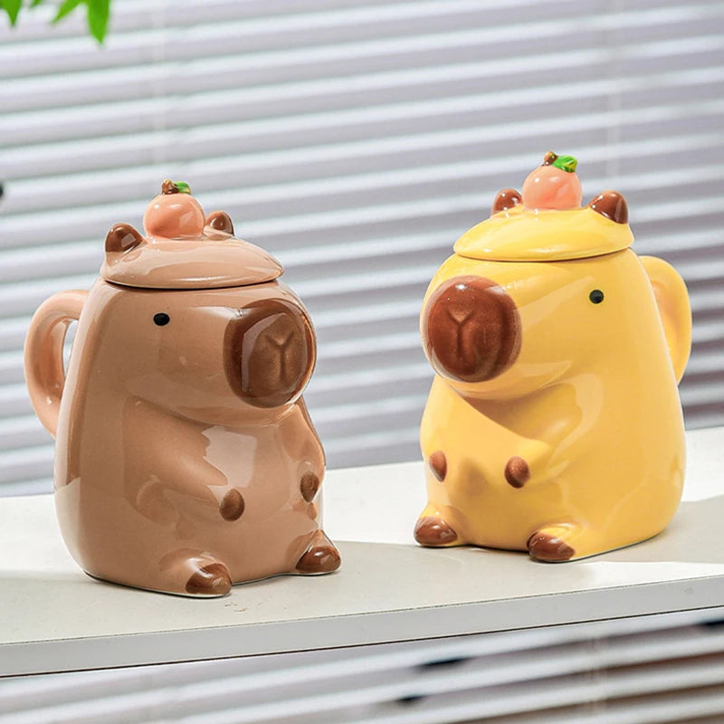 Adorable Capybara Mug with Lid 🐾 | Kawaii Ceramic Coffee Cup ☕ | Perfect Gift for Girls 🎁 | Fun Animal Design 🦙