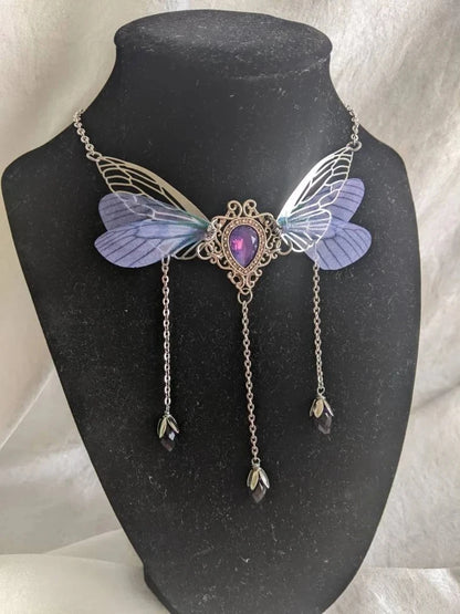 Kawaii Enchanted Faerie Queen Necklace ✨🧚‍♀️ with Wing Charm & Crystal Drops 🌸🌟