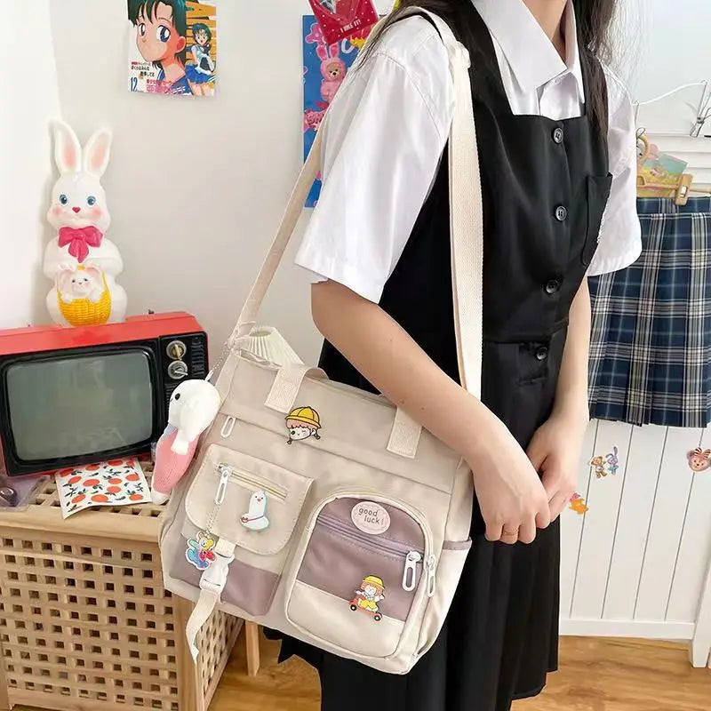 Kawaii Nylon Waterproof Satchel 👜✨ | Adorable Japanese Crossbody Messenger Bag for Students & Girls 🎒💖