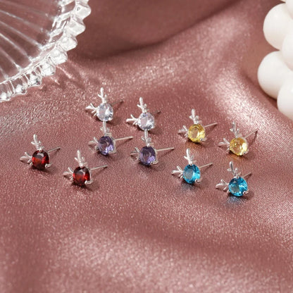 Deer Stud Earrings Cute Antler Charm CZ Crystal Gift For Girls Women 🎀🦌✨