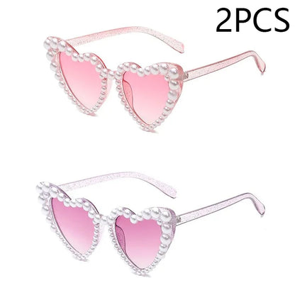 Kawaii Heart-Shaped Shimmering Pearl Sunglasses 💖✨ - Trendy Bling Casual Eyewear for Women 🌸🕶️