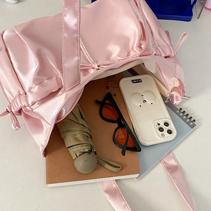 Kawaii Charm 🌸 Satin Bow Tote Bag 🎀 - Adorable Large Capacity Shoulder Bag for Stylish Commuters! 👜✨