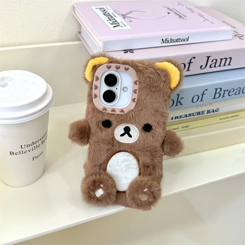 Kawaii Plush Bunny Teddy Bear Phone Case 🐰✨ for iPhone 12-16 Pro Max – Adorable Custom Scarf Design!