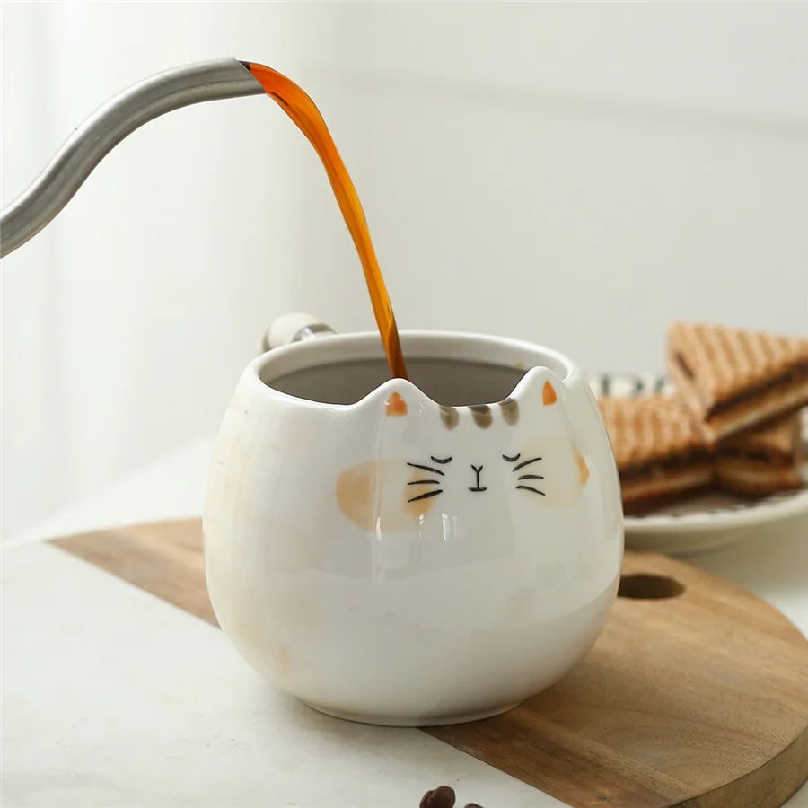 Adorable Cat-Shaped Ceramic Mug 🐱✨ - 380ml Kawaii Coffee, Milk & Water Cup!