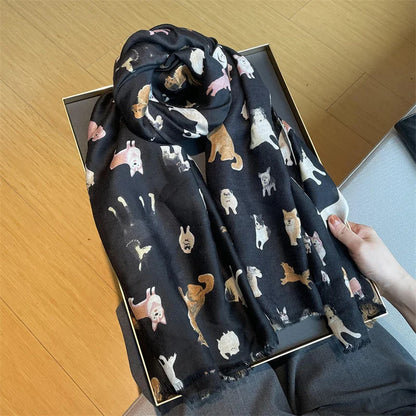 Charming Dachshund Pattern Fringe Scarf Hijab Soft Viscose Shawl Wrap 🐶✨