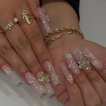 Kawaii Pink Bow Ballet Coffin Press-On Nails 🎀✨ - 24 Pcs Full Cover Magic!