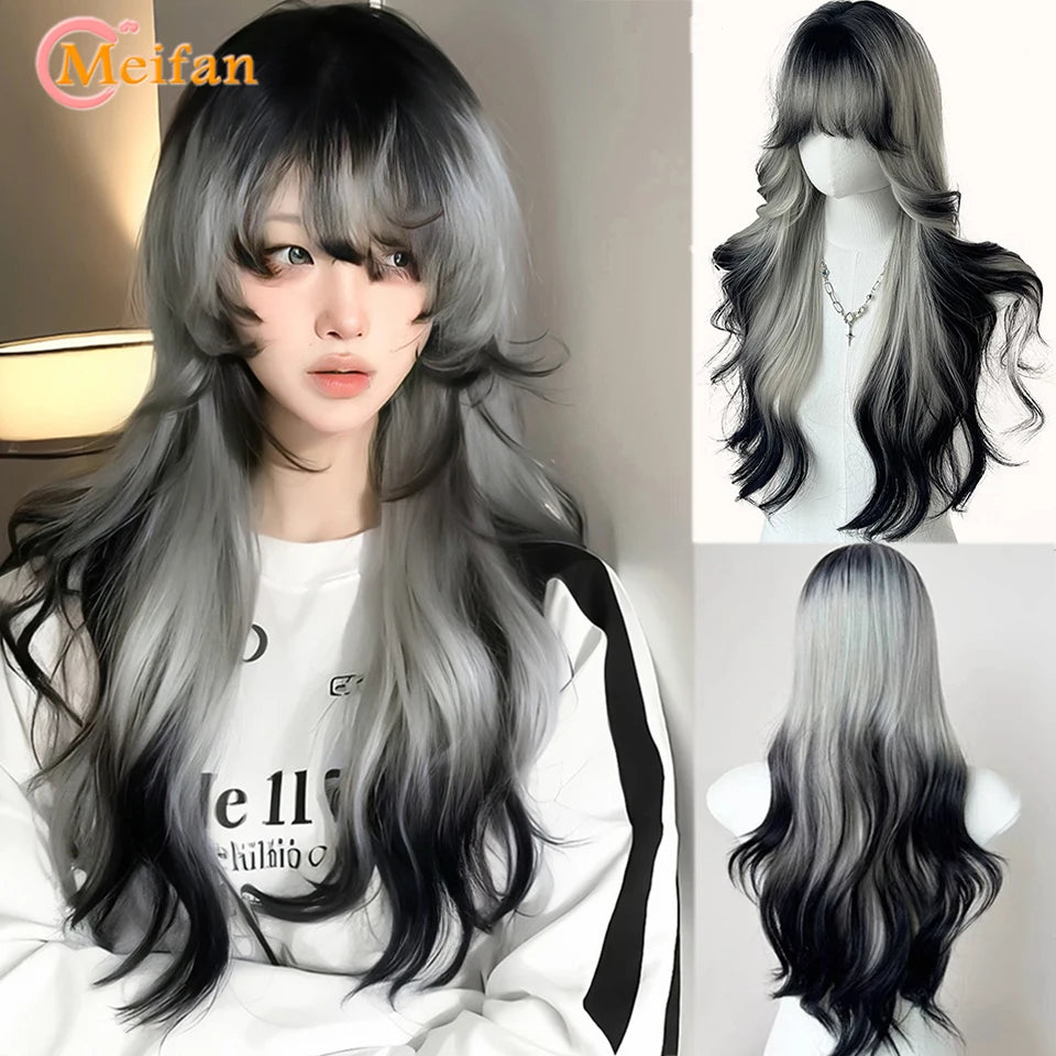 Kawaii Ombre Pink & Blonde Long Straight Wig 🎀✨ - Cute Lolita Cosplay Hair for Parties & Halloween! 🌸🖤