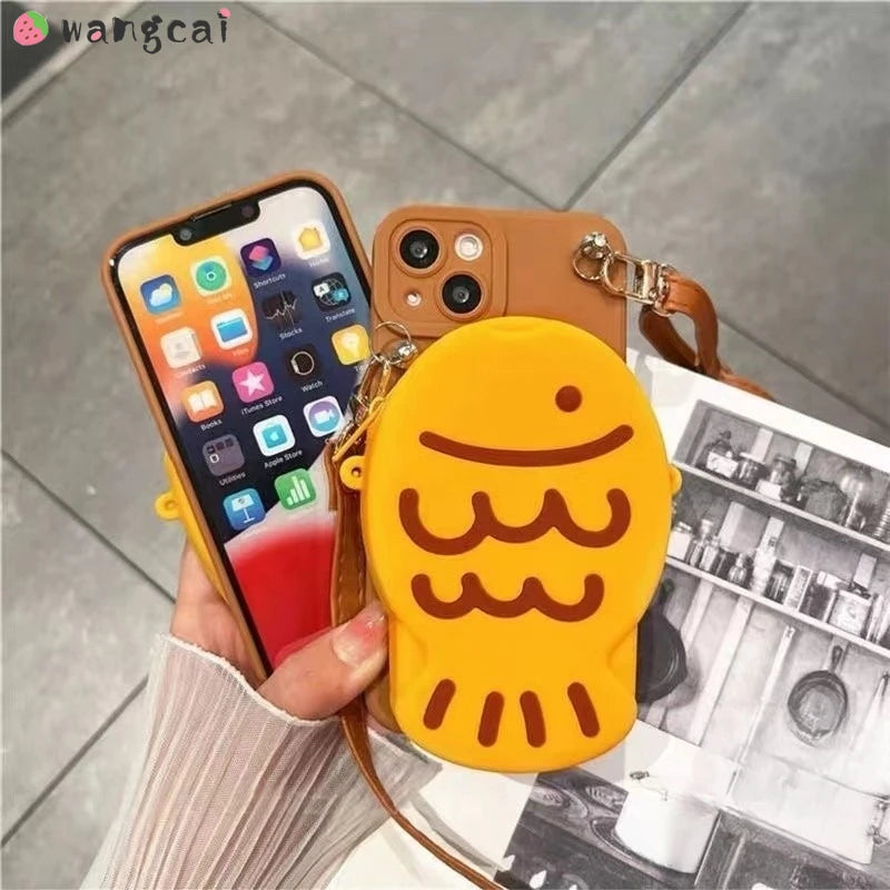 Kawaii Taiyaki Silicone Phone Case & Coin Purse for Samsung Galaxy 🍡💖 - Adorable Lanyard Wallet!