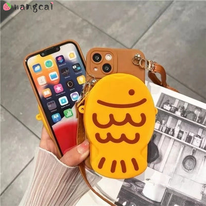 Kawaii Taiyaki Silicone Phone Case & Coin Purse for Samsung Galaxy 🍡💖 - Adorable Lanyard Wallet!