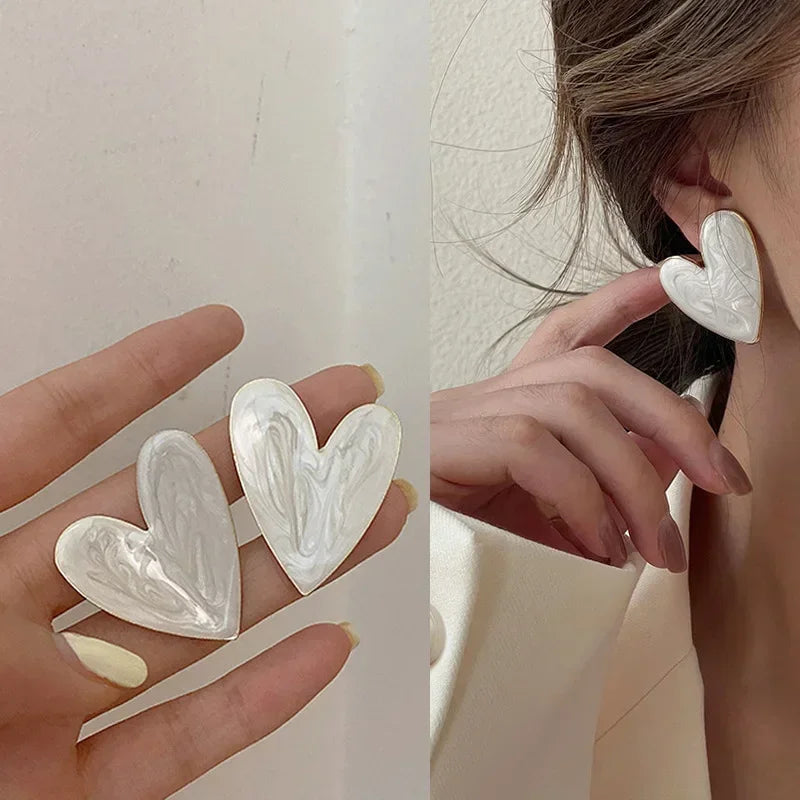 Kawaii Heart Love Earrings 💖✨ - Personalized Retro White Studs for Women