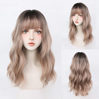 Kawaii Blonde Cosplay Wig 🎀✨ | Wavy Synthetic Hair with Bangs for Daily & Party Looks 💖