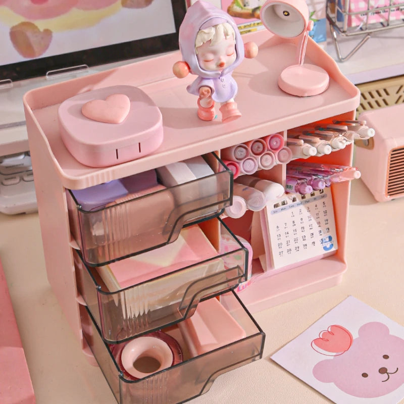 Kawaii Cute Desk Organizer 🌸✨ Multi-Functional Pen Holder & Storage Box 🌈 Dust-Proof Design for Office Charm! 🖊️💕