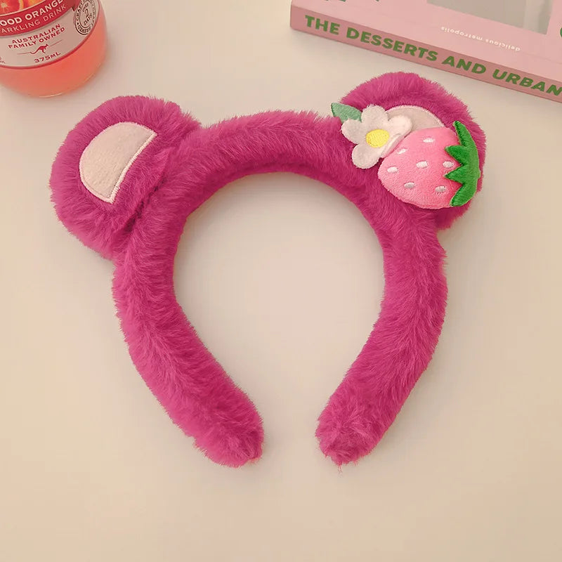 Kawaii Strawberry Bear Plush Hairband 🎀✨ Cute Face Wash Headband for Women & Girls! 🍓💖