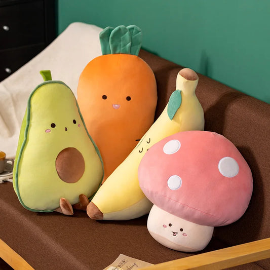 🍌 Plushy Fruit Friends: Adorable Avocado, Banana & Mushroom Pillows! 🌟🥕