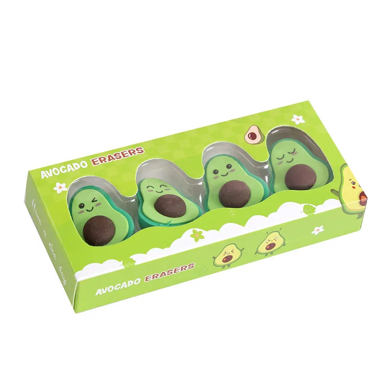 🍏✨ Adorable Avocado Friends: 4-Piece Fun Eraser Set for Kids! 🌟🥑