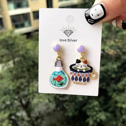Kawaii Cat Cup Drop Earrings 🐱☕✨ - Adorable Dangle Jewelry for Women & Girls! Perfect Gift for Parties!