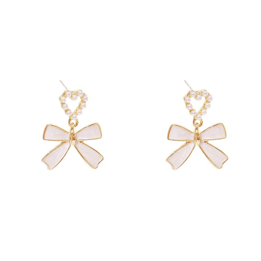 🌸 Adorable Pearl Bow Dangle Earrings 🎀 - Playful Vintage Charm for Fashionistas! 💖 Ideal for Celebrations & Sweet Surprises! 🎊 - Pixie Quill