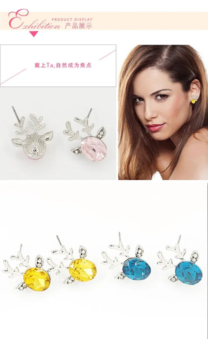 Deer Stud Earrings Cute Antler Charm CZ Crystal Gift For Girls Women 🎀🦌✨