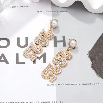 Kawaii 2025 Number Stud Earrings 🌟✨ Cute Long Rhinestone & Pearl Accents for Women 🎉 Perfect Gift for Friends & Family! 🌈