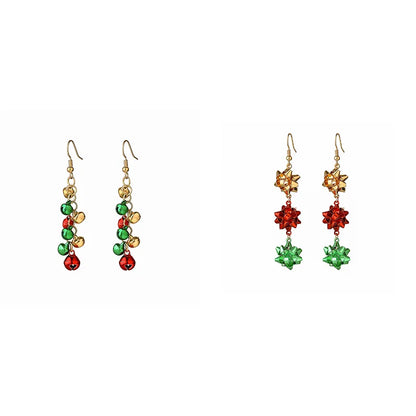 Snow Globe Bell Long Stud Earrings Christmas Red Green Holiday Jewelry 🎄❄️