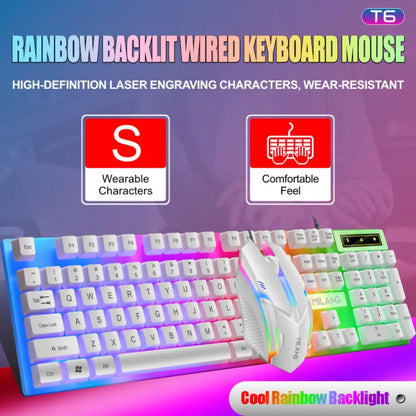 🌈 Kawaii Rainbow Backlit Keyboard & Mouse Set 🌟✨