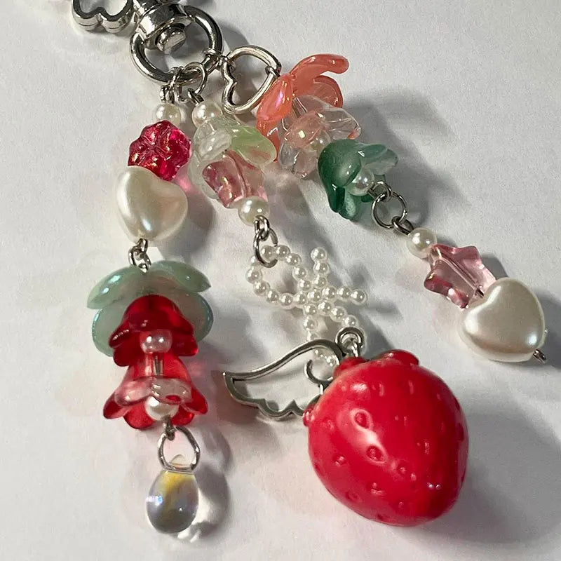 🍓✨ Adorable Strawberry Bow Keychain 🌸 Fairytale Charm with Lily of the Valley 🌼 2023 - Pixie Quill