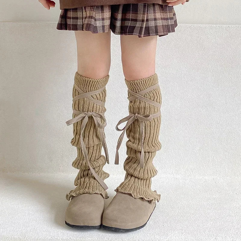 Kawaii Knitted Leg Warmers for Girls 🌸✨ Cute Lace Bowknot Design for Autumn Delight! 🧦💕