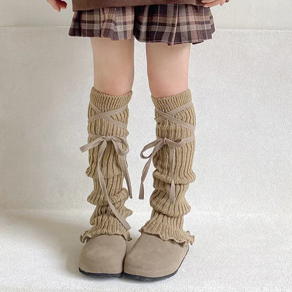 Kawaii Knitted Leg Warmers for Girls 🌸✨ Cute Lace Bowknot Design for Autumn Delight! 🧦💕