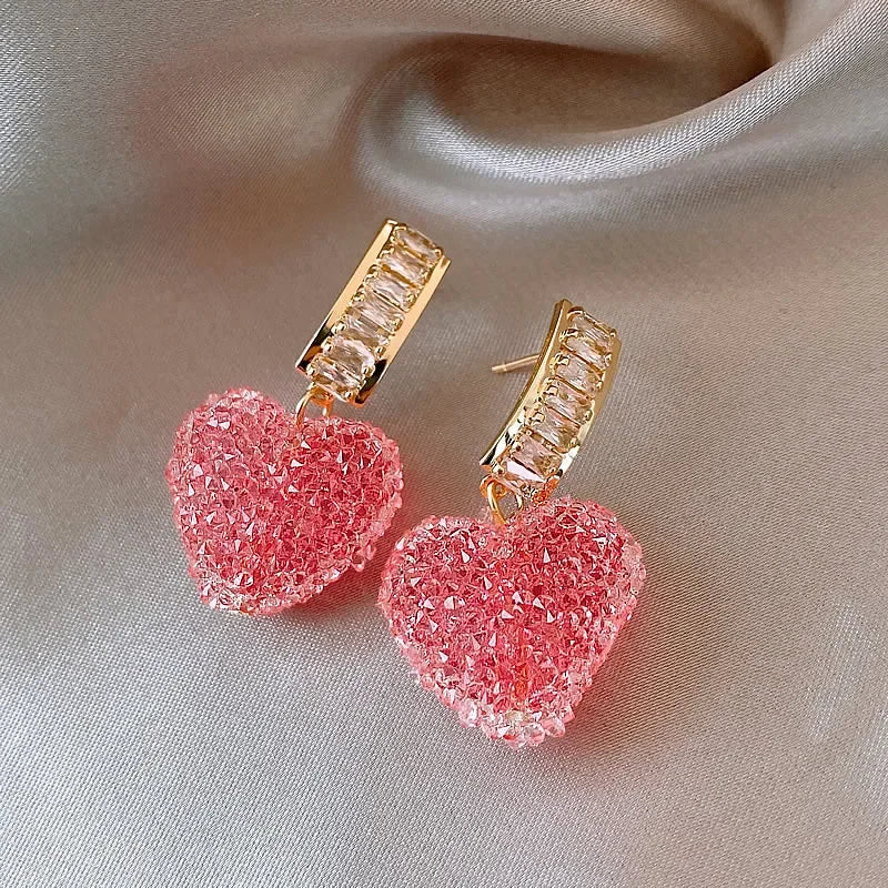 Pink Heart Crystal Dangle Earrings 💖✨ - Cute & Trendy Jewelry for Women, Perfect Gift for Girls! 🌸👩‍❤️‍👩