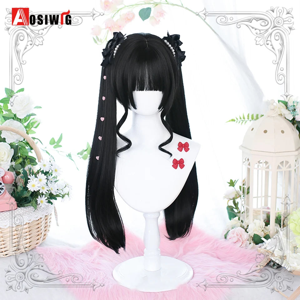 Kawaii Black & Blue Long Straight Lolita Wig 💖✨ Perfect for Cosplay & Parties! 🎉🎀