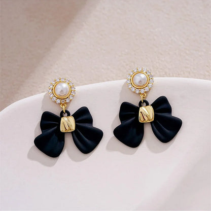 🌸 Adorable Pearl Bow Dangle Earrings 🎀 - Playful Vintage Charm for Fashionistas! 💖 Ideal for Celebrations & Sweet Surprises! 🎊 - Pixie Quill