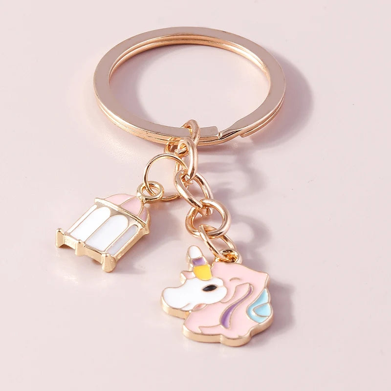 Kawaii Unicorn Castle Keychain 🦄✨ Cute Enamel Pendant for Girls & Women - Perfect DIY Handbag Accessory & Gift! 🎁🌈