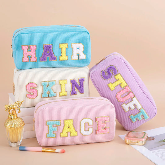 Kawaii Purple Chenille Letter Cosmetic Pouch ✨🎀 Cute Makeup Organizer for Teens & Women 🌸 Travel Essential