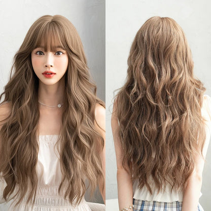 Kawaii Dreamy Sakura Pink Wavy Wig 🌸✨ | High-Density Curly Hair with Bangs for Sweet Girls 💖🎀