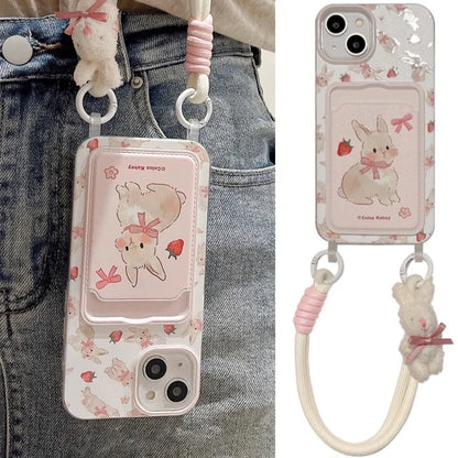 🍓🐰 Adorable Strawberry Bunny Phone Case with Lanyard for iPhone 15 & 14 Plus! 🌟📱