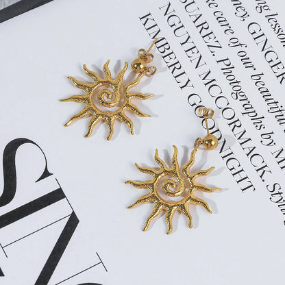 Hollow Sun Shape Stainless Steel Stud Earring For Women 14K Plated Cute Solar Charm 💖☀️ Dainty Vintage Vibe