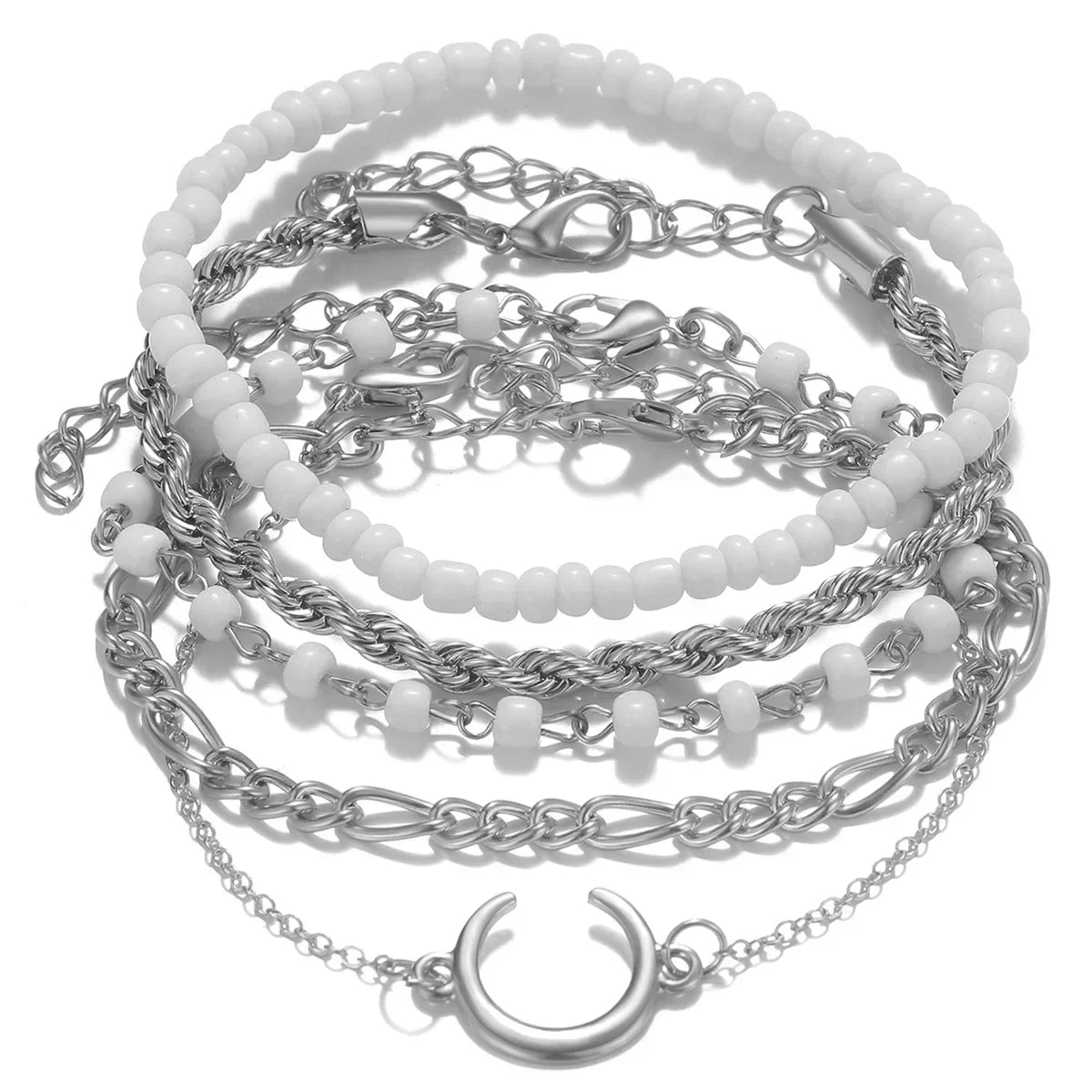 Whimsical Boho Star & Daisy Pearl Charm Bracelet Set 🌼✨ - Adjustable Eight-Piece Bangle for Fashionistas!