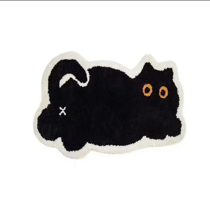 Kawaii Black Cat Girl Floor Mat 🐾✨ | Cozy Cartoon Absorbent Carpet for Bedroom & Bathroom 🛁🖤