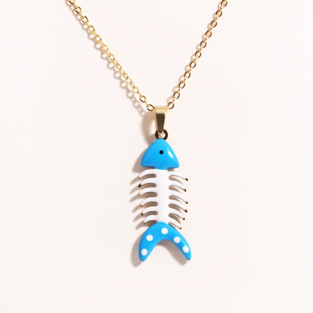 Cute Colorful Enamel Fish Pendant Necklace For Women Waterproof Gold Tone 🐟💖🌊